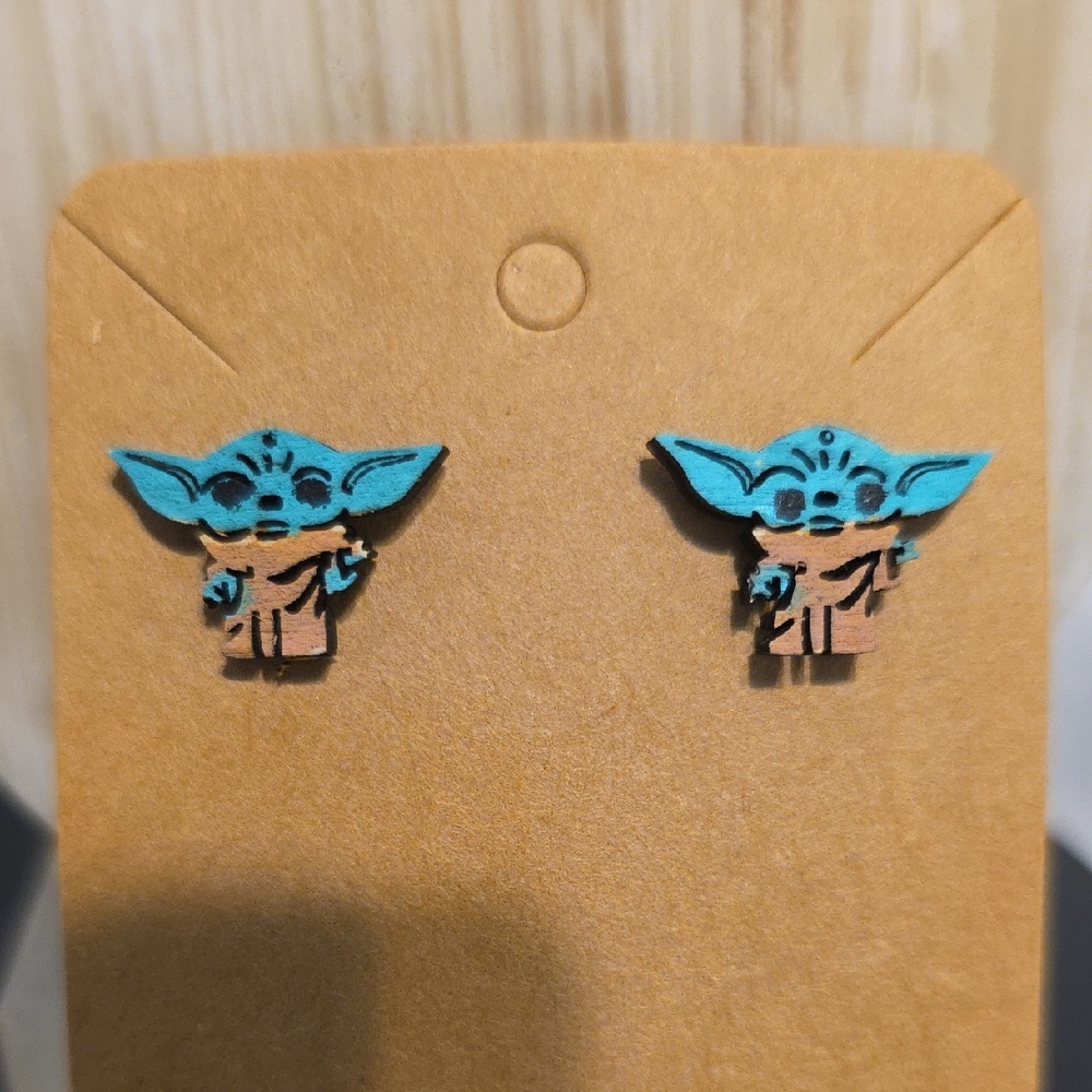 Baby Yoda Blue and Tan Earrings